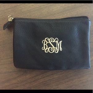 Gold Embroidered Monogram Faux Leather Pouch- BMS